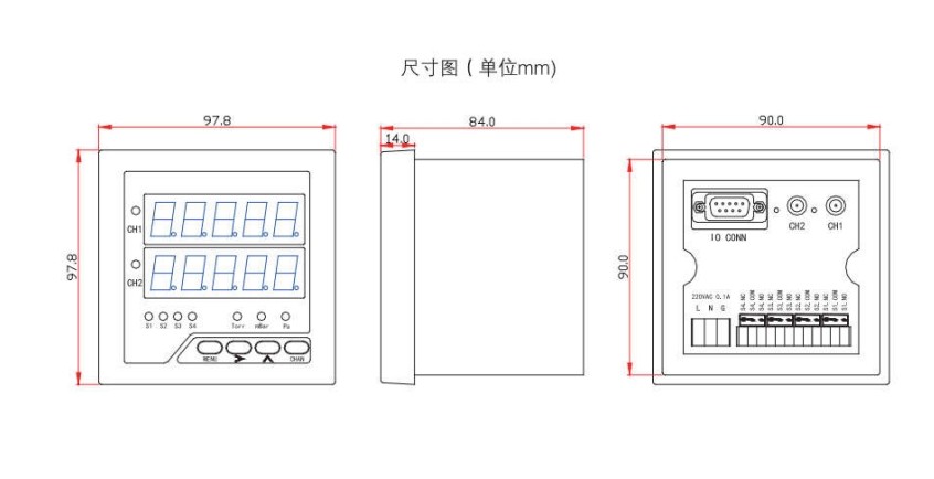 CX-PRN160皮拉尼數(shù)顯復合真空計尺寸